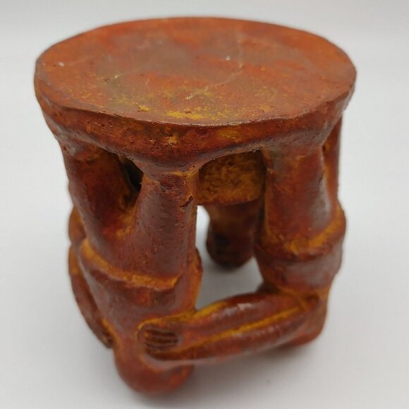 Aztec Mayan Pre Columbian Circle Of 4 Friends Dancing Art Candle Holder Vintage - Picture 10 of 10